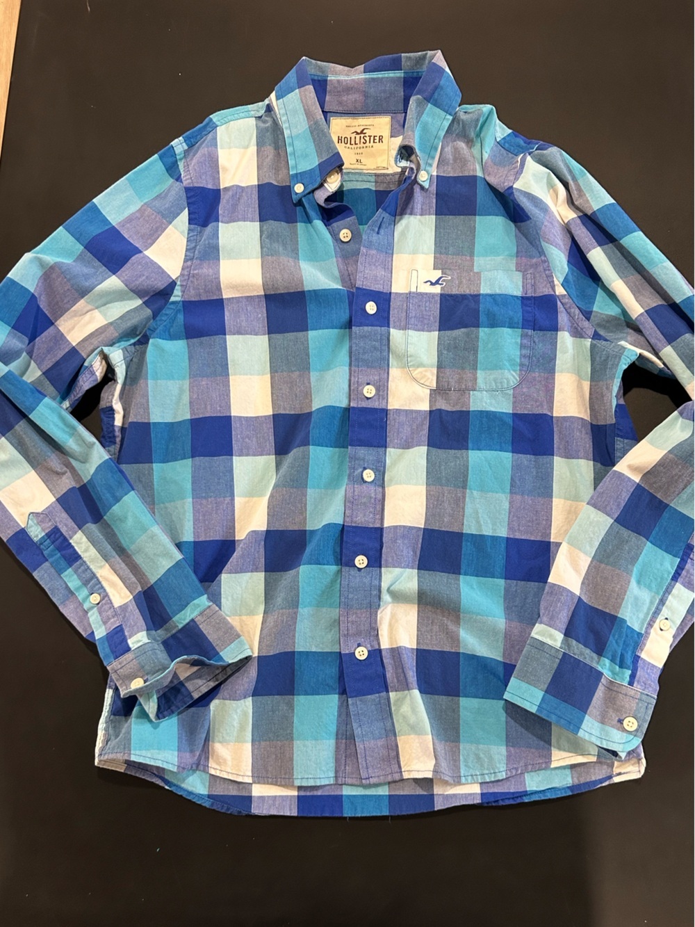 Y2K Hollister Blue and Light Blue Plaid Button-Down Shirt